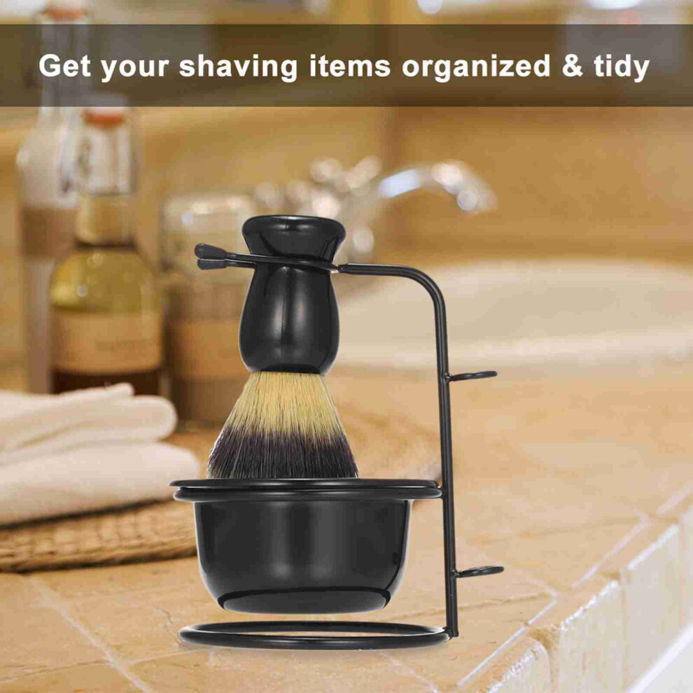 Black Metal & Plastic Shaving Brush Stand & Bowl Set For Men