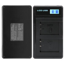 Compact NPBX1 Camera Battery Charger with Dual USB Ports and LCD Display
