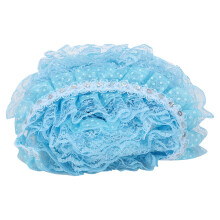 DIY Craft Sequin Mesh Lace Ribbon Blue 45mm Pleated Dots Embroidery 5 Yards