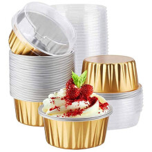 Dessert Cups with Lids, 100 Pack Gold Aluminum Foil Baking Cups Holders