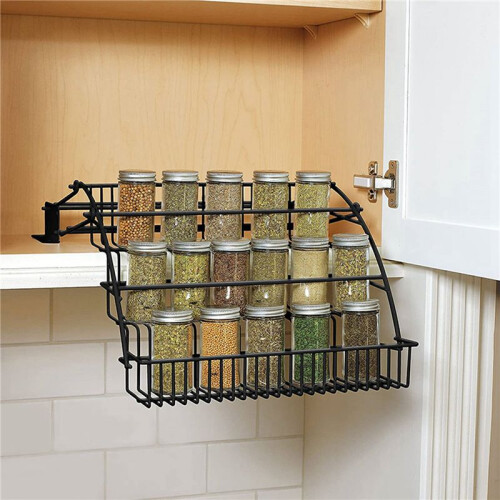 2X Metal 3-Tier Pull Down Spice Rack -  Retractable Large Capacity Kitchen Storage Shelf Organizer A