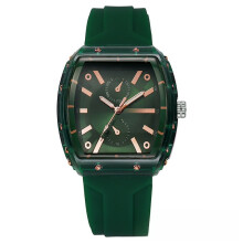 (Green) Silicone Mens Casual Watch With Quartz Dial And Buckle For Daily Mens Wear