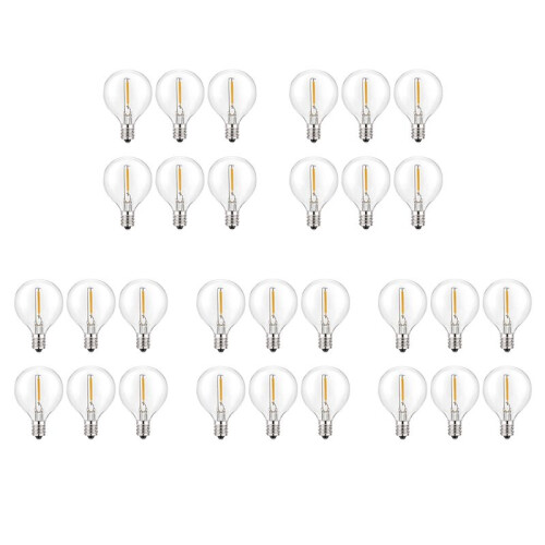 30Pcs G40 Led Replacement Light Bulbs, E12 Screw Base Shatterproof LED Globe Bulbs for Solar String Lights Warm White