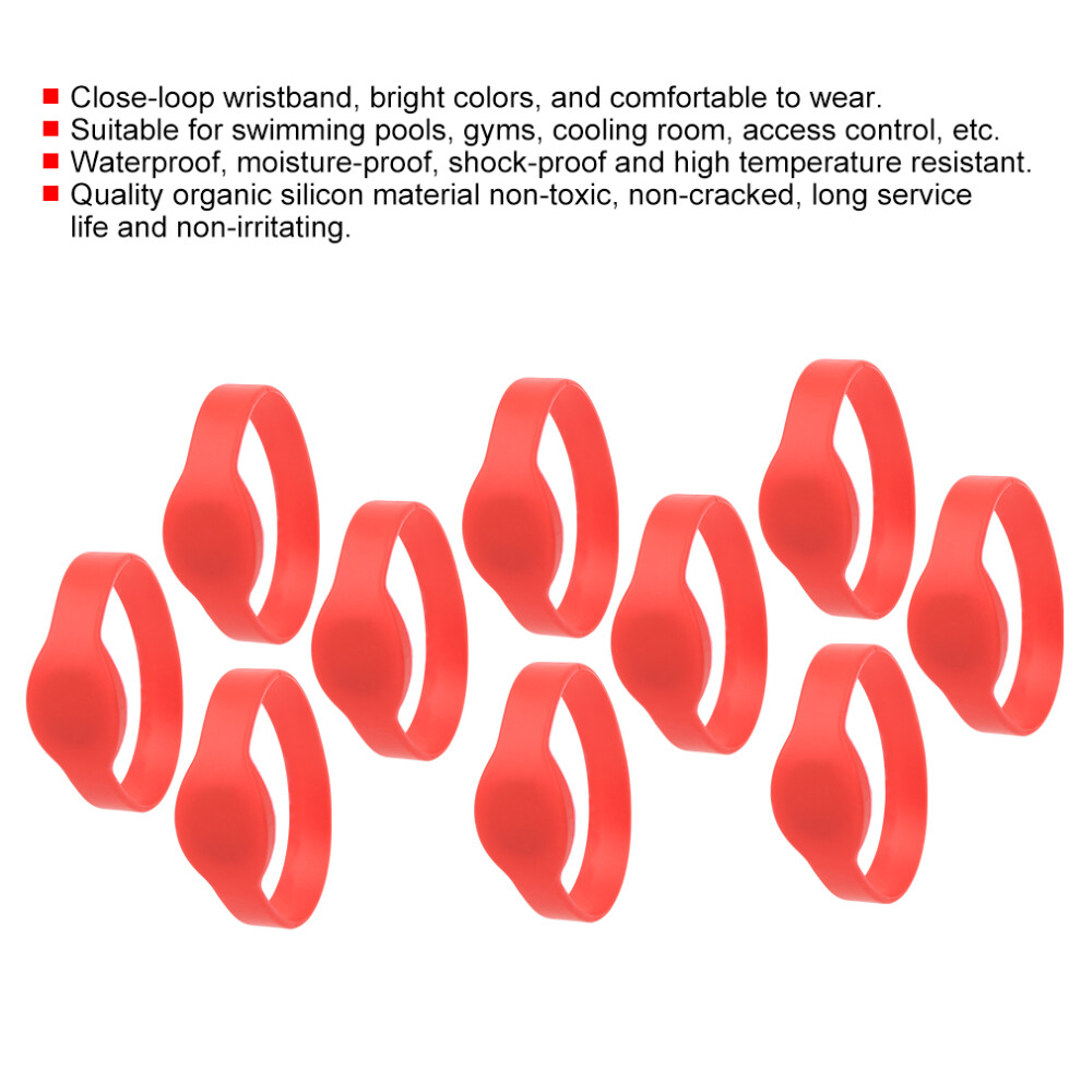 Rfid Id Wristbands 10Pcs Silicone Waterproof Ip68 125Khz For Pool & Sauna Red 9451392557770