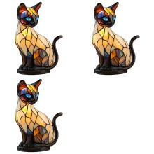 3X Lampe de Chevet LED en Forme de Chat en Verre Teinté, en Résine, pour Chambre à Coucher, Salon, Décoration D'Intérieur, Cadeau