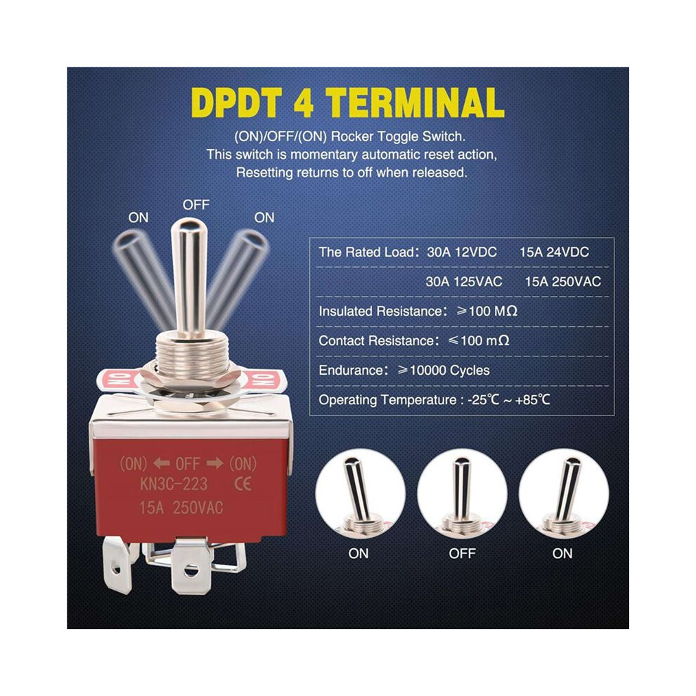 4Pin Reverse Polarity Toggle 4Pcs 12V Momentary Rocker 30A Off Dpdt 3 Position Waterproof Boot Cap 4714179133327