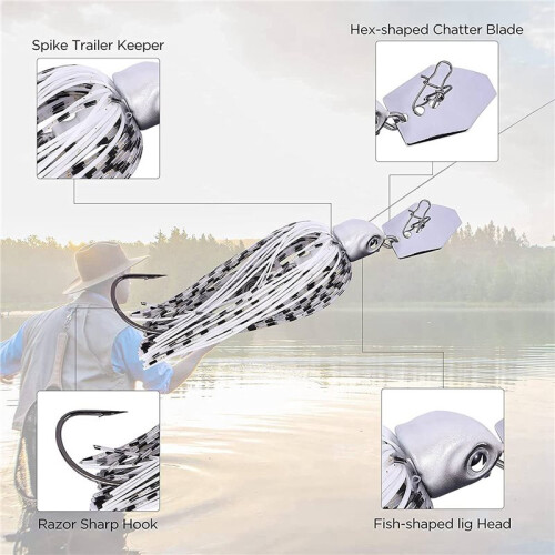 12 Stück Angelköder, Köder Spinner Swim Flipping Bladed Jigs, Chatter Fischköder für Lachs, Hecht, Forelle, Schaukelanhänger