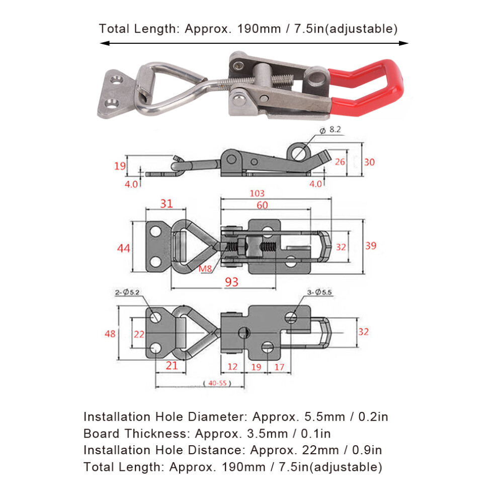 Stainless Steel Toggle Clamp Latch 250Kg Adjustable Handle 9361392261549