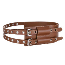 Ceinture Corset en cuir élégante, grands œillets-Couleur caramel