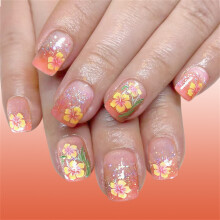 Short Square Press On Nail 24Pcs Shimmering Flower Pattern