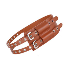 Adjustable Wide Waistband Cincher Belt With Distressed-Brown