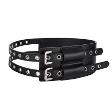 Women Leather Waist Wrap Girdle Corset Belt With Modern-Black
