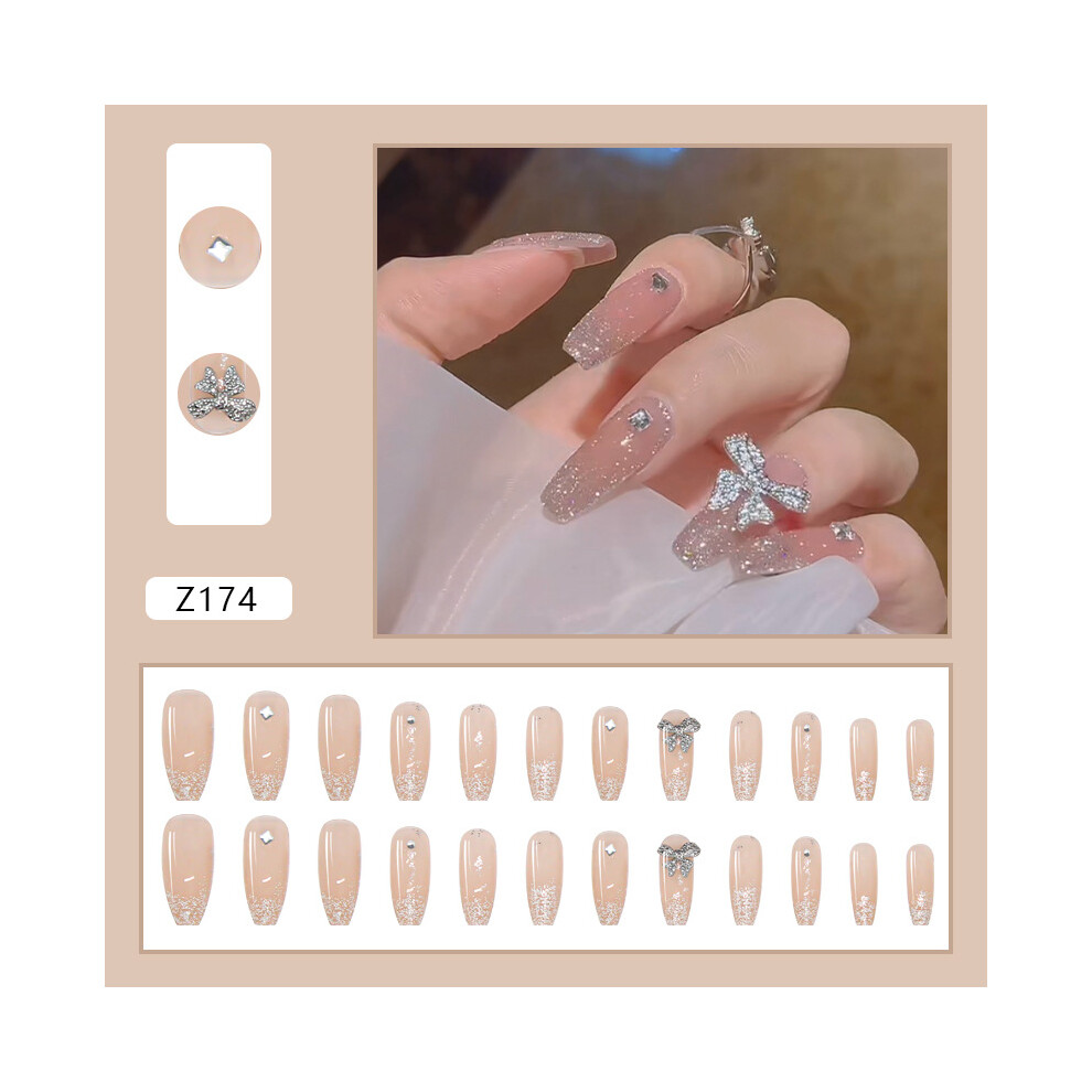 Dcph-Clothing (Jelly Glue Model) Elegant White Bow Press-On Nails For Women