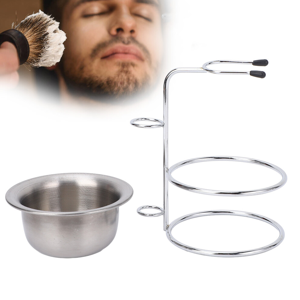 Metal Shaving Stand Bowl Set with Brush & Soap Holder, Stainless Steel