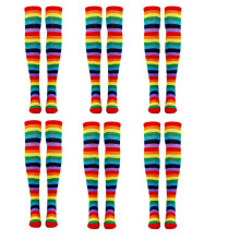 6X Chaussettes Rayées Arc-En-Ciel Colorées Sur Le Genou Clown Costume Rayé Bas Hauts pour Les Fêtes de Halloween Cosplay
