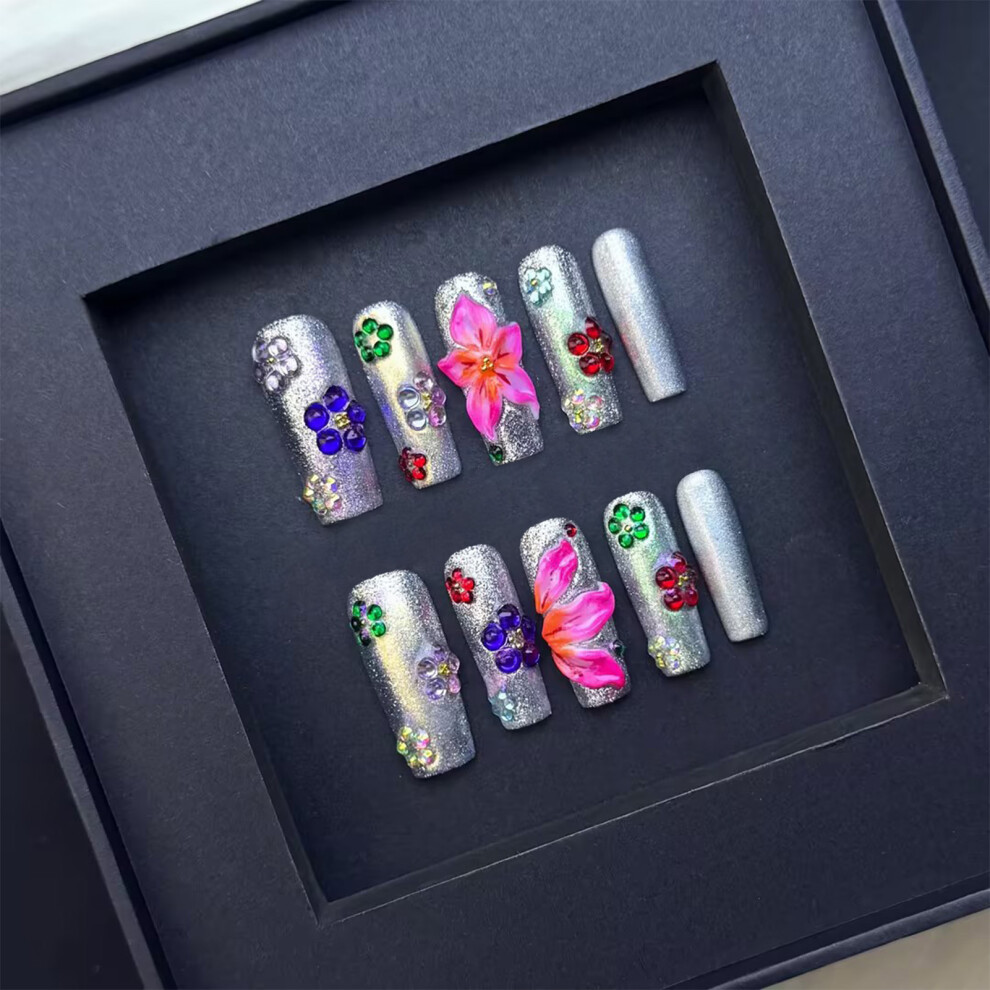Hue-Grain (Xs) Colorful Rhinestone Press On Nails 10Pcs