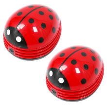 2X Ladybug Patterned Battery-Operated Vacuum Table Dust Cleaner, Red