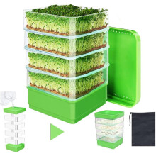 4-Stöckiges Anzuchtset mit Abflusslöchern und Abtropfschale, Verbesserte Stapelbare Microgreens-Variante für Bohnen- und Alfalfa-Samen