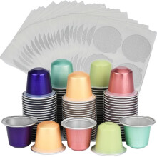 Lot de 100 Capsules de Café Vides en Aluminium, Remplissables, pour Vos Propres Dosettes D'Expresso, avec Couvercles Autocollants de Fermeture