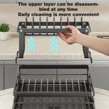 Adjustable over Sink Dish Drying Rack & Drainboard Set - Cutlery and Plate Organizer with Drain Rack
