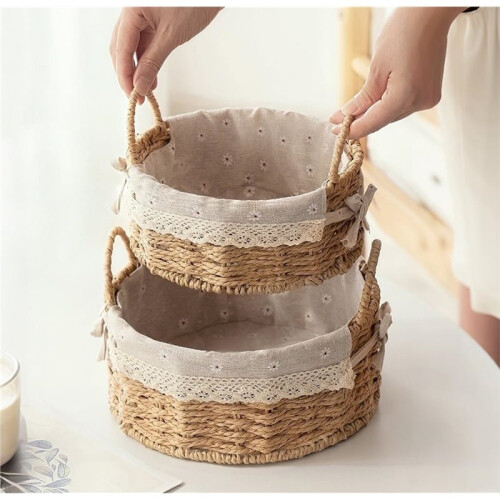 Small Wicker Storage Baskets for Organizing, Decorative Woven Baskets with Handles & Liners, Boho Baskets Trays 2
