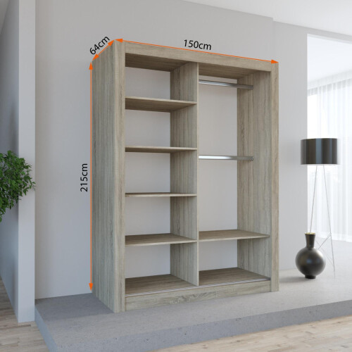 FH Wales 150cm Grey Modern Sliding Door Wardrobe 1