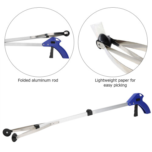 Foldable Aluminum Reacher Tool 810mm Trash Picker Extender Blue/White 2