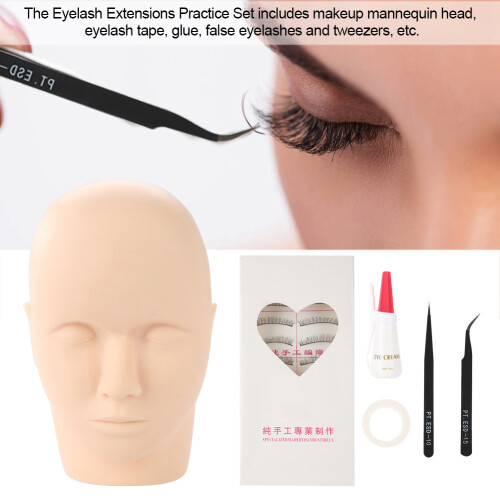 Eyelash Extensions Practice Set with Silicone Mannequin Head and Tools
