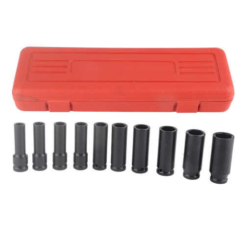 10pcs 1/2" Deep Impact Socket Set 6 Point Chrome Vanadium Steel 1