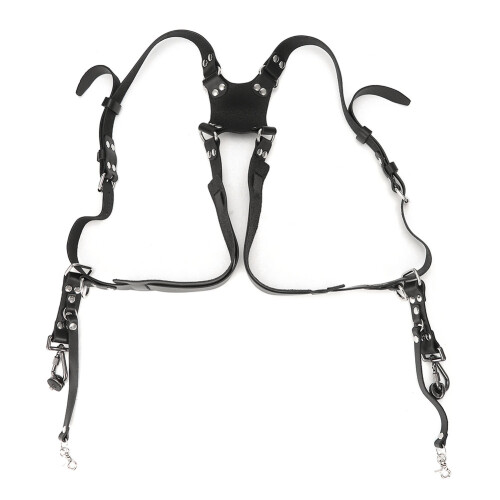 Durable Leather Double Shoulder Camera Strap for DSLR Cameras - Black Fastening 1