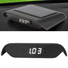 Solar Power Car Clock LED Digital 12.5x8cm Black with Green/Blue/White/Red