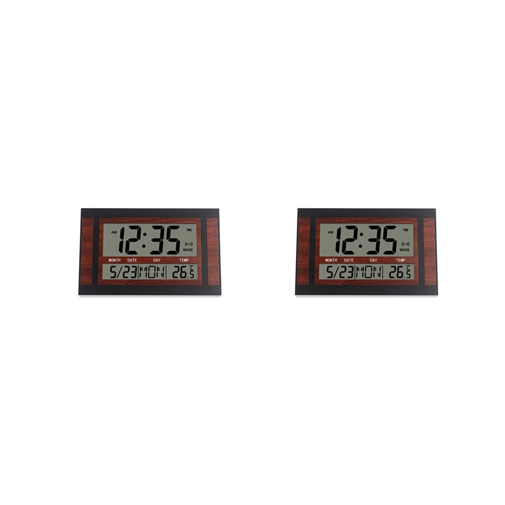 2X Digital Wall Clock Lcd Large Number Temperature Calendar Alarm Table Desk Clock Modern Design Office Home Black Typecat