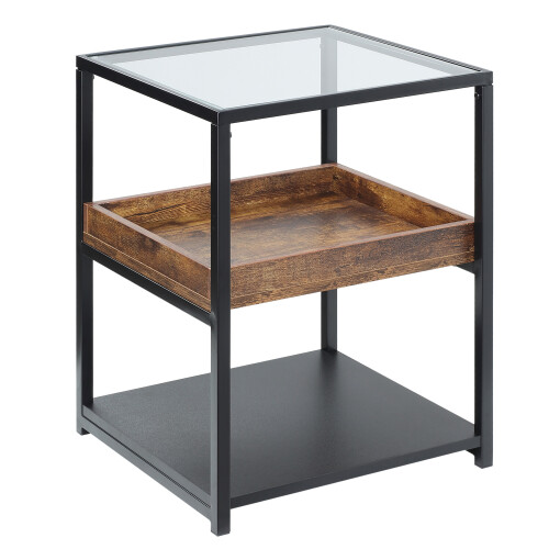 Homcom HOMCOM Industrial Side Table with 3-tier Storage Shelves Rustic Brown 1
