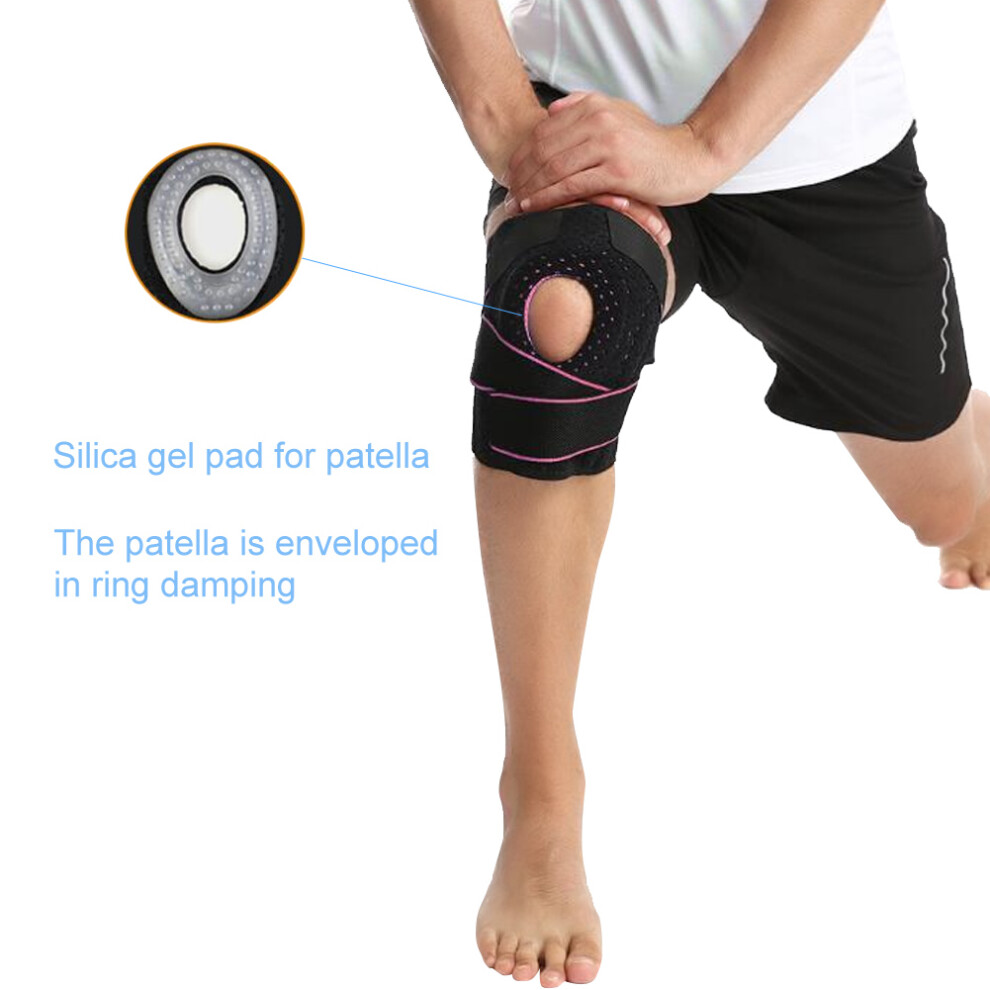 Breathable Black Pink Knee Brace with Side Stabilizers, Adjustable Fit