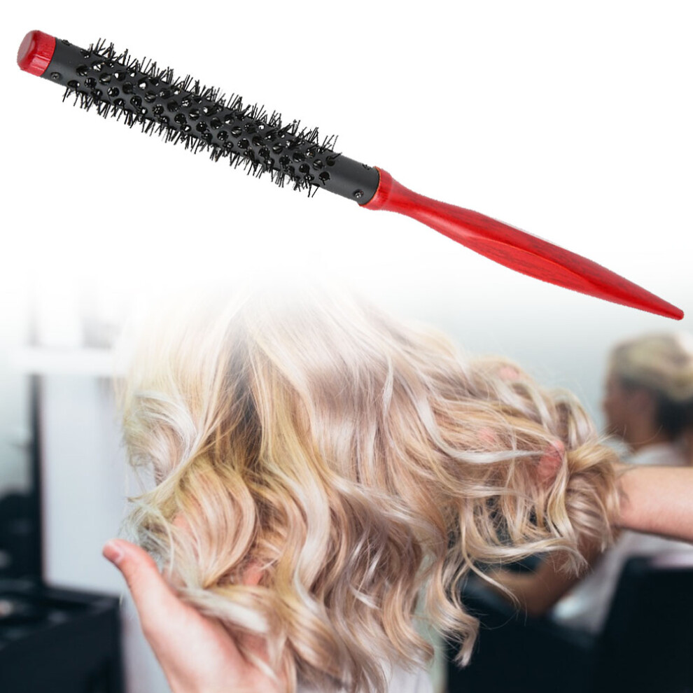 Unisex Red Wooden Handle Roller Comb With Nylon Bristles, 12 Cm