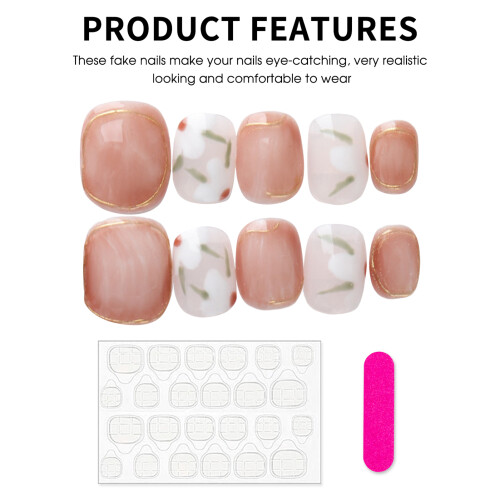 (XS) 10PCS Press On Nails Natural DIY Easy Apply 1
