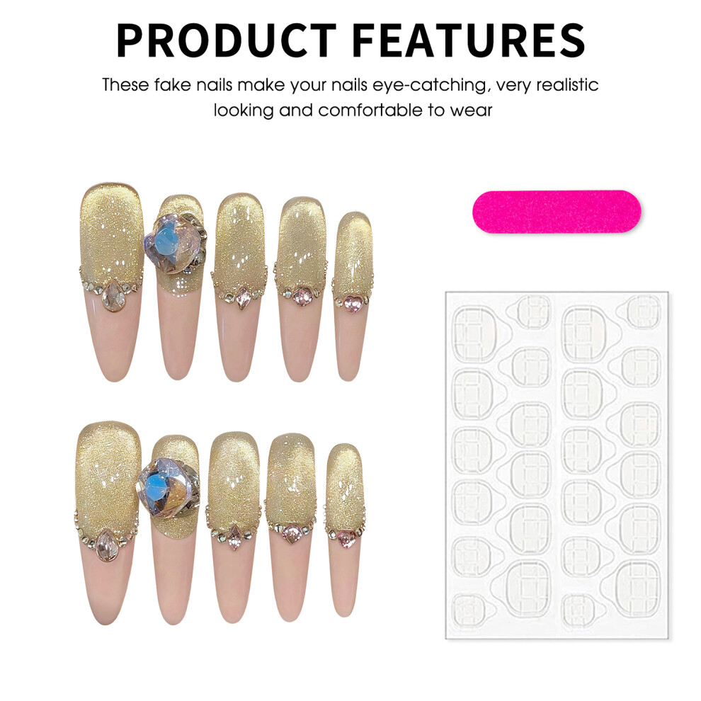 Dachuang Beauty (Xs) Pink Tip Cat Eyes Fake Nails, Resin, Zero Pressure