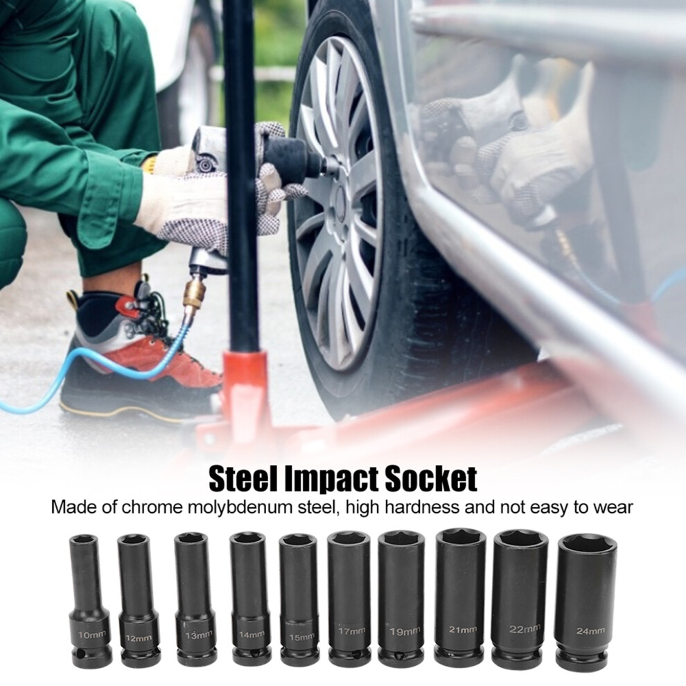 10Pcs Heavy Duty Chrome Molybdenum Impact Sockets 1/2In Drive 4641392287349