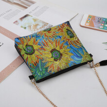 Black PU Leather Sunflower Diamond Painting Wallet Chain Bag 18cm