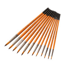 12pcs Artist Paint Brush Set - Round Tip, Wooden Handle, Nylon Hair