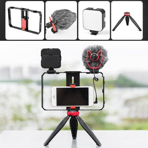 Mobile Phone Stabilizer Set with 49LED Fill Light & Microphone, Black