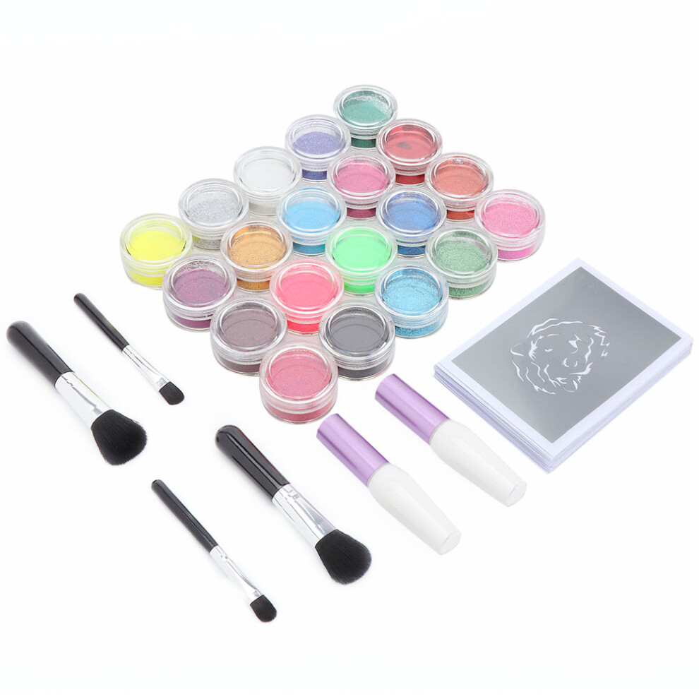 20 Colors Body Glitter Tattoo Kit 10ml x 20 & 7ml Glue Set