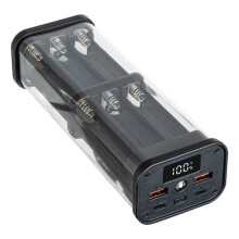 Estuche para Batería Externa 18650, 22,5 W, Carga Rápida, Transparente, LED Negro, Caja de Almacenamiento de Batería, 12 Unidades
