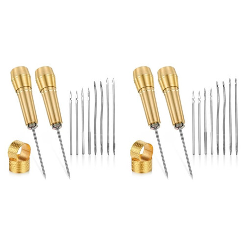 28 PCS Leather Sewing Awl Needle Set with Copper Handle, Leather Sewing Needle Awl for Leather  Sewing Tools