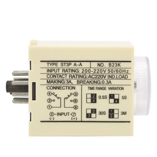 AC220V Delay Timer Timer Relay with Adjustable Knob ST3PA PC Shell 50/60Hz