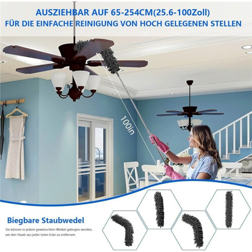 Telescopic Washable Microfibre Duster,Long Extendable  to 254 cm,Bendable Dust Catcher,for High Ceilings, Ceiling Fan 1