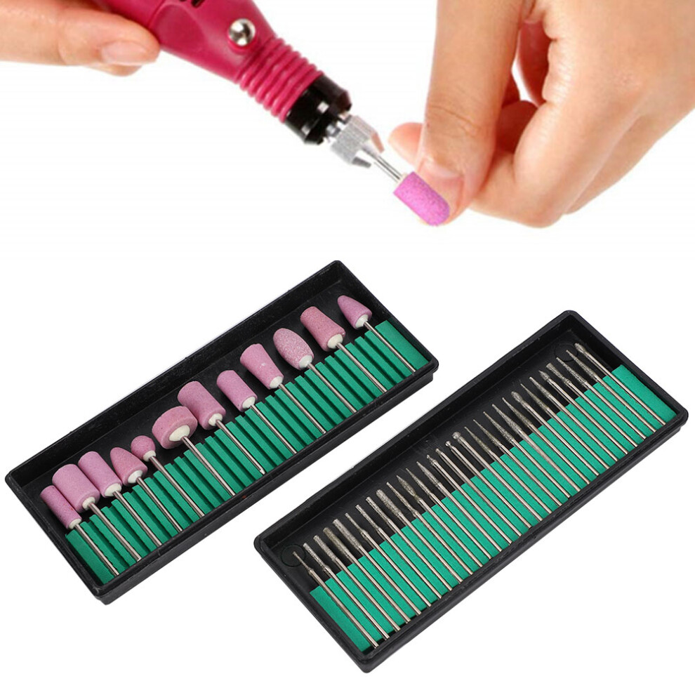 Nail Drill Bits Needle Set 12+30pcs Manicure Pedicure Burrs Durable Steel