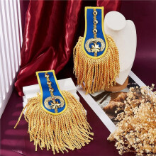 2 Épaulettes à Pompons Dorés de 28 cm avec Franges et Chaîne Détachables pour Décoration de Costume, Bleu