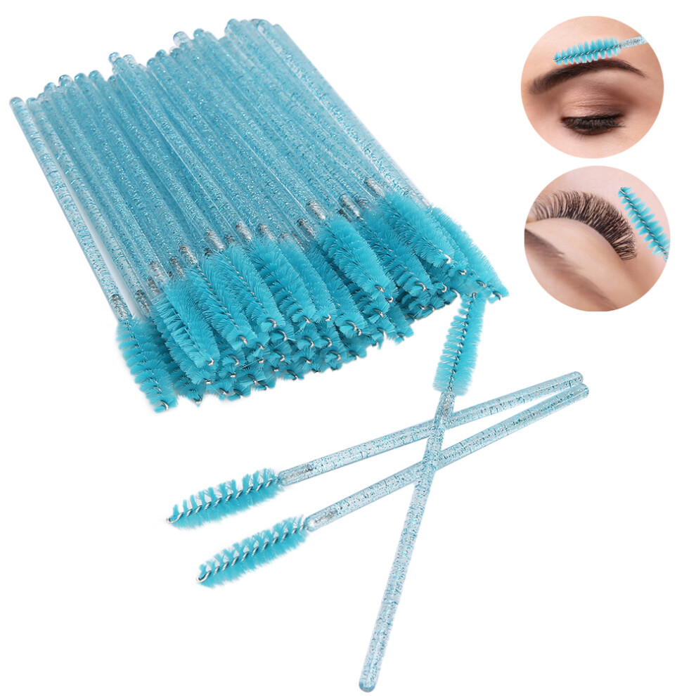 Set of 50 Light Blue Nylon Disposable Mascara & Eyelash Brushes for Eyebrows