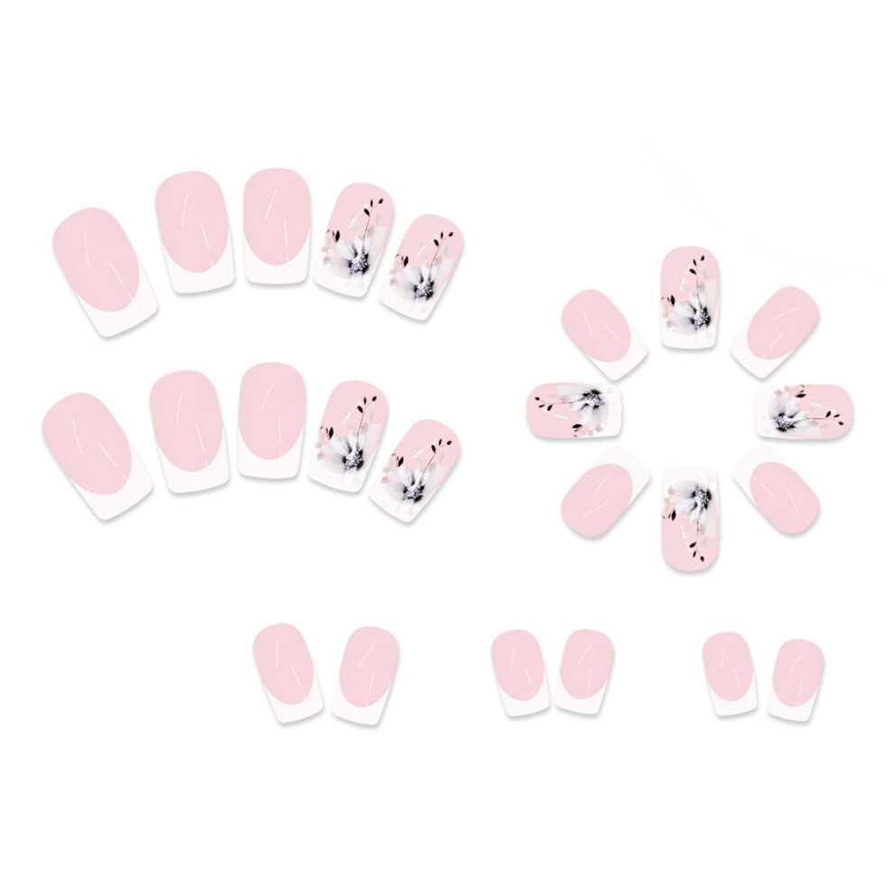 Phui-Pet-Supplies French Pink Square Fake Nails, White Tip, Smooth Edge